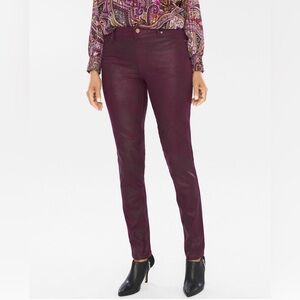 CHICO'S Faux Suede Knit  Pull-On Skinny Burgundy Pants Size 0‎ (S/4) NWT $99,00